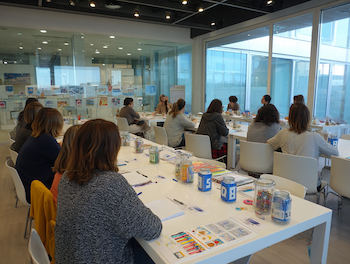 Estudiants de 1r d’Educació Infantil del Centre d’Estudis Politècnics participant en la dinamització de la maleta pedagògica “25 imperdibles”, treballant amb llibres il·lustrats i materials simbòlics a l’aula.