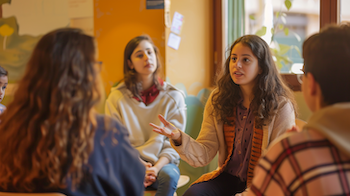 Estudiants de 1r d’Educació Infantil del Centre d’Estudis Politècnics escoltant la ponència de Vicki Bernadet sobre l’abús sexual infantil i la prevenció en l’àmbit educatiu.