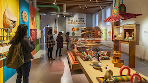 Estudiants de 1r d’Educació Infantil del Centre d’Estudis Politècnics visitant l’exposició “Tothom juga” al Museu Etnològic de Barcelona, observant jocs i joguines de diverses cultures.