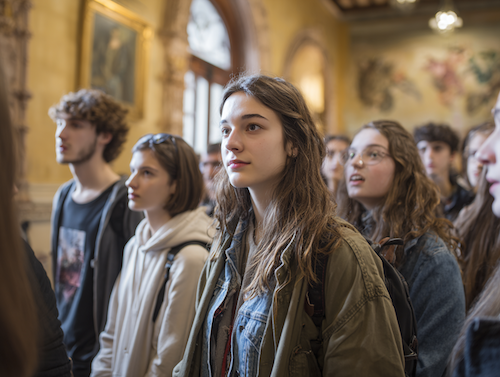 Estudiants de 1r d’Administració i Finances del Centre d’Estudis Politècnics visitant el Parlament de Catalunya, al Parc de la Ciutadella, durant una activitat educativa.