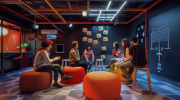 Estudiants de 1r d’Activitats Comercials del Centre d’Estudis Politècnics participant en un escape room formatiu a Barcelona Activa sobre processos de selecció i competències professionals.